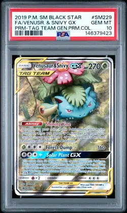 2019 POKEMON SM BLACK STAR PROMO #SM229 FULL ART/VENUSAUR & SNIVY GX PSA 10 - Image 1