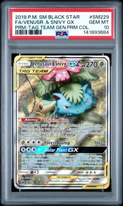 2019 POKEMON SM BLACK STAR PROMO #SM229 FULL ART/VENUSAUR & SNIVY GX PSA 10 - Image 1
