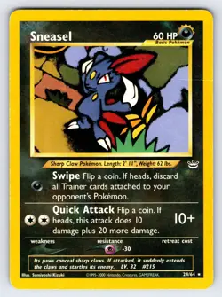 Sneasel 24/64 Neo Revelation Pokemon Card Nintendo Vintage WOTC Non Holo Rare Mp - Image 1