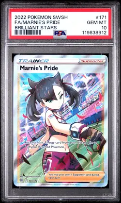 2022 POKEMON SWORD & SHIELD BRILLIANT STARS #171 FULL ART/MARNIE'S PRIDE PSA 10 - Image 1