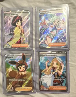 Pokemon TCG Full Art Holo Trainer Supporter Lot Erika Lisia Poke Kid Lillie - Image 1