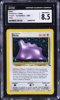 1999 POKEMON FOSSIL - 1ST ED - HOLO #3 DITTO CGC 8.5 - Image 1