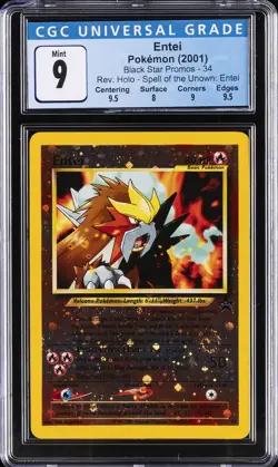 2001 POKEMON BLACK STAR PROMOS - REV. HOLO - SPELL OF THE UNOWN #34 ENTEI CGC 9 - Image 1