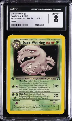 2000 POKEMON TEAM ROCKET 1ST ED HOLO #14/82 DARK WEEZING CGC 8 - Image 1