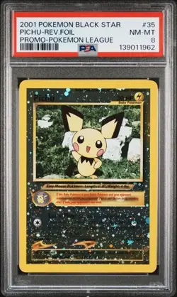 PSA 8 PICHU 35 REVERSE HOLO FOIL WOTC BLACK STAR PROMO POKEMON LEAGUE NM- MINT - Image 1