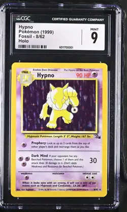 CGC MINT 9 Japanese Pokemon Hypno Fossil Holo 8/62 US SELLER FAST SHIPPING - Image 1