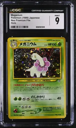 CGC MINT 9 Japanese Pokemon 1999 Meganium Neo Premium File 1 Holo No. 154 - Image 1