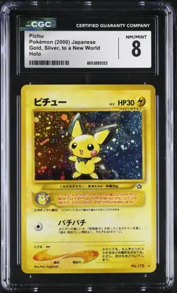 CGC NM/MINT 8 Japanese Pokemon Pichu Gold, Silver, to a New World... Holo No.172 - Image 1