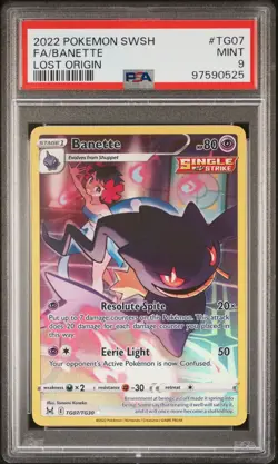 2022 POKEMON SWORD & SHIELD LOST ORIGIN #TG07 BANETTE FULL ART PSA 9 - Image 1