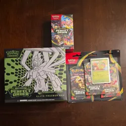 Pokemon Perfect Order POKEMON CENTER ETB, 6 Pack Booster Bundle,Chikorita 3 Pack - Image 1