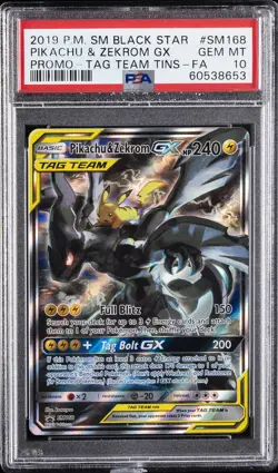 2019 POKEMON SM BLACK STAR PROMO #SM168 FULL ART/PIKACHU & ZEKROM GX PSA 10 - Image 1