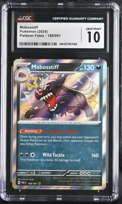 CGC Gem Mint 10 Mabosstiff Baby Shiny 188/091 Pokemon Paldean Fates - Image 1