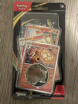Pokemon TCG Perfect Order Pack Scorbunny, Raboot, Cinderace & Coin - Image 1