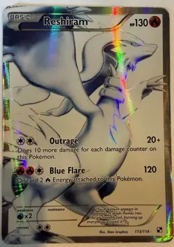 Pokemon Reshiram 113/114 Black & White Full Art Holo Ultra Rare Basic Card - Image 1