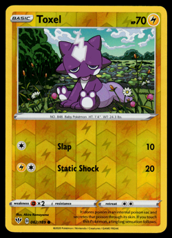 Pokemon Card - SWSH - Darkness Ablaze Toxel 062/189 Reverse Holo - NM - Image 1