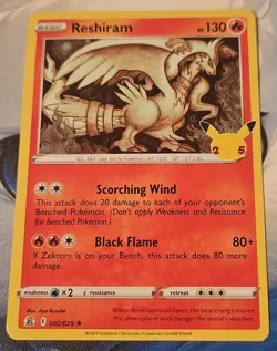 Pokemon Celebrations Reshiram Holo Rare Card 002/025 Mint Condition - Image 1