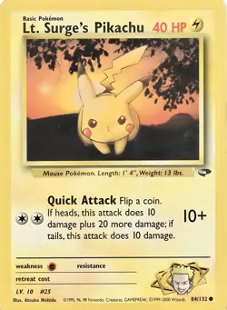 Lt. Surge's Pikachu - 84/132 - Pokemon Gym Challenge Unlimited Card WOTC LP - Image 1