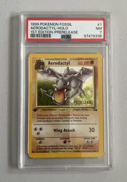 Aerodactyl 1st Edition RARE Prerelease POKEMON Card PSA 7 NM FOSSIL Holo 1/62 - Image 1