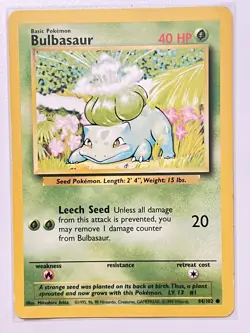 Bulbasaur 44/102 Base Set 1999 Pokemon Card TCG - Image 3