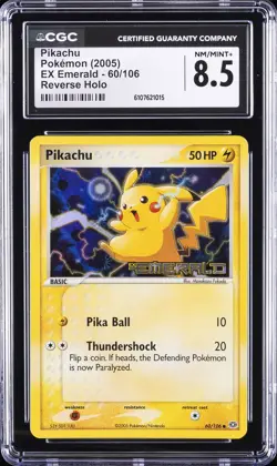 2005 POKEMON EX EMERALD #60 PIKACHU-REVERSE FOIL CGC 8.5 - Image 1