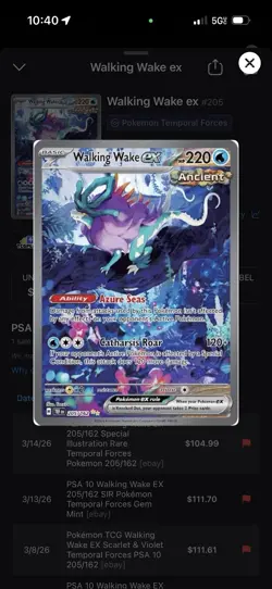 Pokemon Walking Wake ex 205/162 Temporal Forces Holo PSA 9 - Image 3
