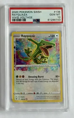 2020 Pokemon SWSH Vivid Voltage #138 Rayquaza Amazing Rare PSA 10 Gem Mint - Image 1