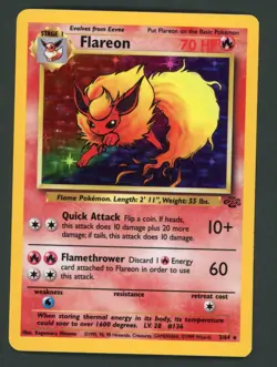 Pokemon Card TCG Flareon Jungle 3/64 Holo Unlimited Holo Rare NM/LP - Image 1