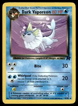 Dark Vaporeon Uncommon Unlimited Team Rocket 45/82 MP Pokemon TCG - Image 1