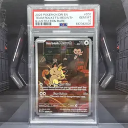 Team Rocket's Meowth 203/182 Sv10: Destined Rivals Holo PSA 10 Pokemon 2025 - Image 1