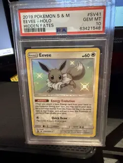 2019 Pokemon Eevee Card Sun & Moon Hidden Fates SV41 Holo Shiny PSA 10 Gem Mint - Image 1