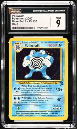 CGC 9 MINT Poliwrath 2000 Base Set 2 15/130 Holo Pokemon Card psa - Image 1