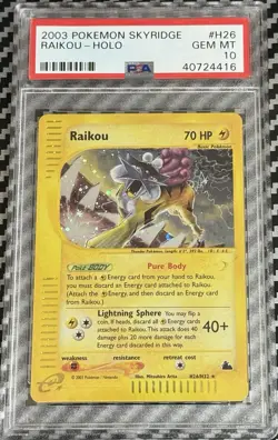 2003 Pokemon Skyridge # H26 Raikou Holo PSA 10 Card! GEM MINT! Trusted Seller! - Image 1
