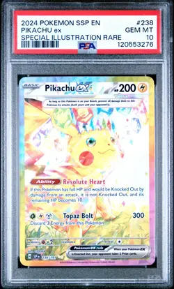 2024 POKEMON SSP EN-SURGING SPARKS SPECIAL ILLUSTRATION RARE PIKACHU EX PSA 10 - Image 1