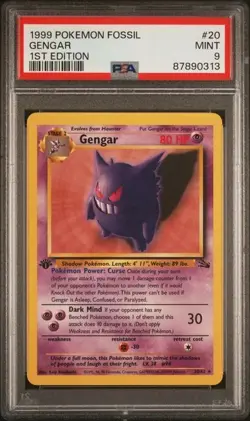 1999 POKEMON FOSSIL 1ST EDITION #20/62 GENGAR PSA 9 MINT - Image 1