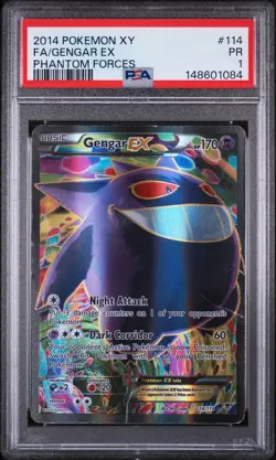2014 POKEMON XY PHANTOM FORCES #114 FULL ART/GENGAR EX PSA 1 - Image 1