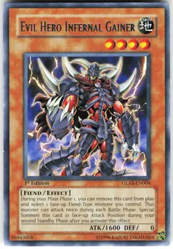 Evil Hero Infernal Gainer GLAS-EN004 Yugioh TCG Rare 1st Ed NM - Image 1