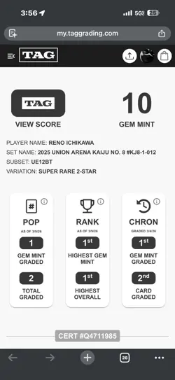 Union Arena Reno Ichikawa SR** 2 Star UE12BT/KJ8-1-012 TAG10 Pop1 - Image 3