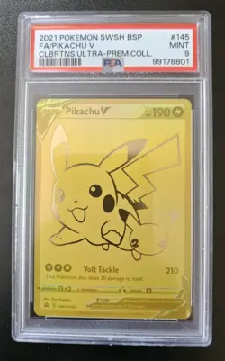 Pikachu V SWSH145 PSA 9 Celebrations Ultra Premium Collection Pokemon Card Gold - Image 1