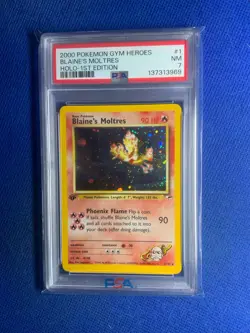 2000 Pokemon Gym Heroes Blaine’s Moltres Holo 1st Edition PSA 7 - Image 1