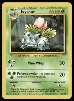 ✰ IVYSAUR 30/102 UNCOMMON BASE SET UNLIMITED POKEMON ✰ HP - Image 2