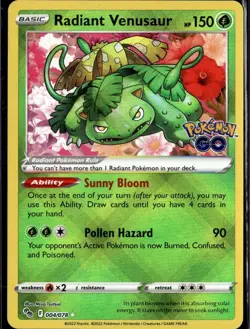 Radiant Venusaur Radiant Rare Pokemon GO 004/078 LP - Image 1