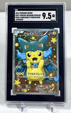 Pokemon 2016 Poncho Wearing Pikachu 207/XY-P Charizard X Promo Japanese SGC 9.5 - Image 1