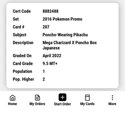 Pokemon 2016 Poncho Wearing Pikachu 207/XY-P Charizard X Promo Japanese SGC 9.5 - Image 3