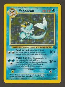 Pokemon TCG Vaporeon Holo Rare Card Jungle 12/64 LP - Image 1
