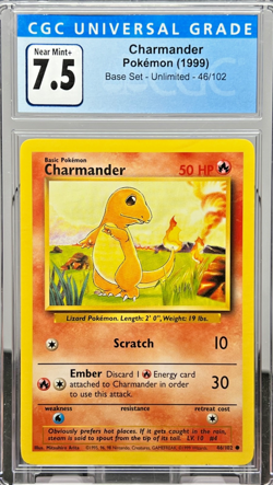 Pokemon - Charmander Base Set #46/102 – – CGC 7.5 Near Mint - 1999 - Image 1