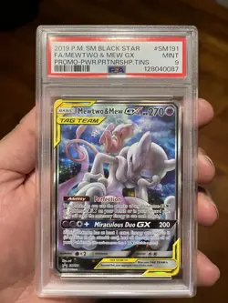 Pokemon Mewtwo & Mew GX SM Black Star Promo SM191 Holo TAG TEAM PSA 9 - Image 1