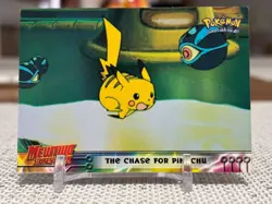 1999 Pokemon (Mewtwo Strikes Back) #28 (The Chase for Pikachu) Blue Logo NM - Image 1