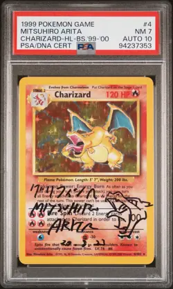 Pokemon Charizard Base Set 4th Print 1999-2000 Mitsuhiro Arita Auto 10 PSA 7 - Image 1