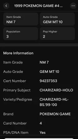 Pokemon Charizard Base Set 4th Print 1999-2000 Mitsuhiro Arita Auto 10 PSA 7 - Image 3