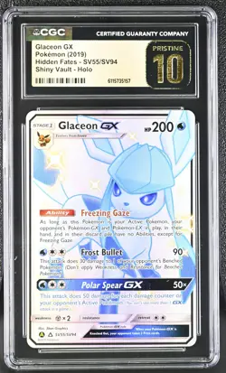 CGC 10 PRISTINE Glaceon GX Hidden Fates SV55/SV94 Shiny Vault Holo Pokemon Card - Image 1